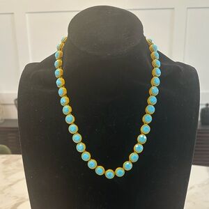 TOVA - Opaque Turquoise Crystal & Mustard Yellow Coated Enamel Necklace